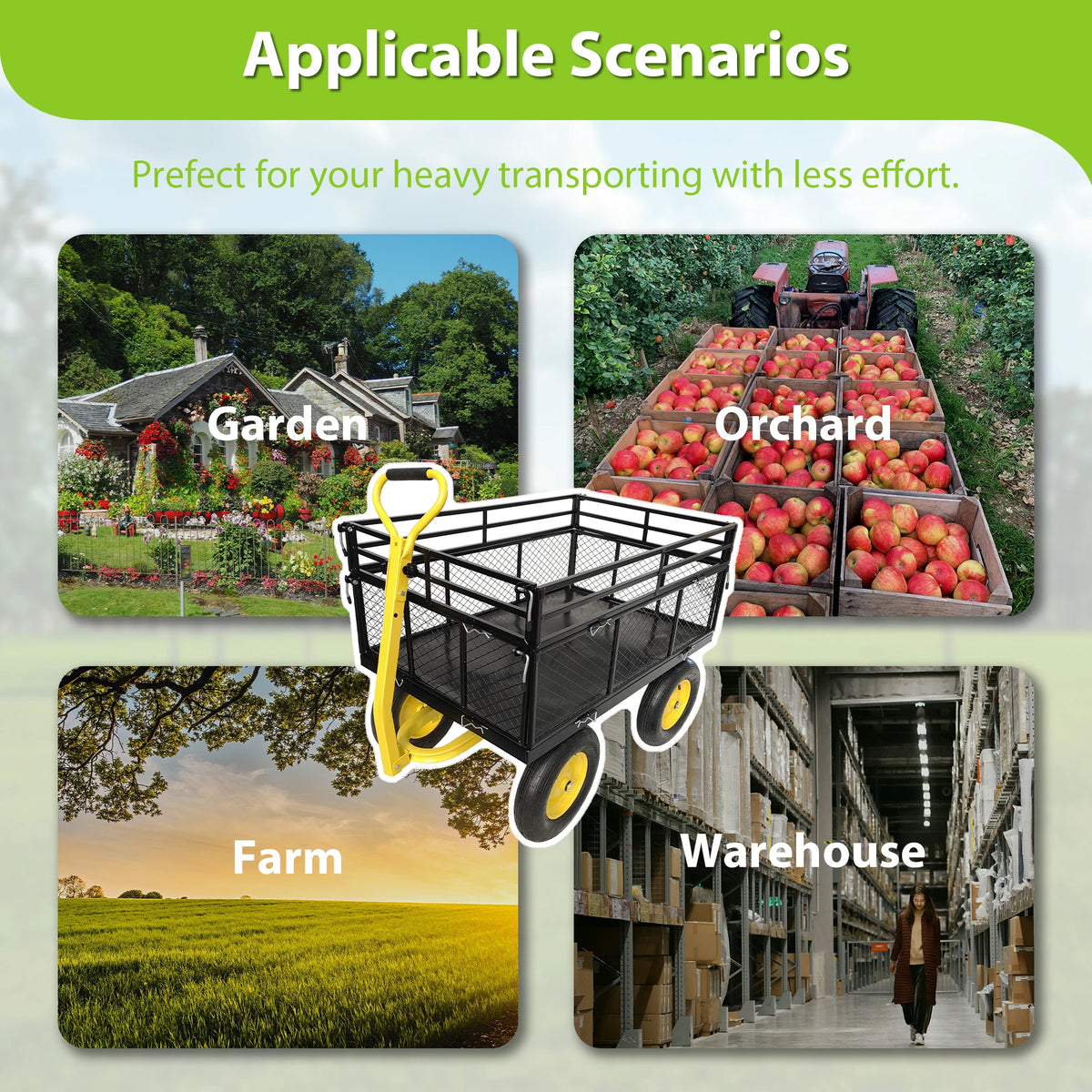 Heavy Duty Steel Garden Utility Cart With Removable Mesh Sides