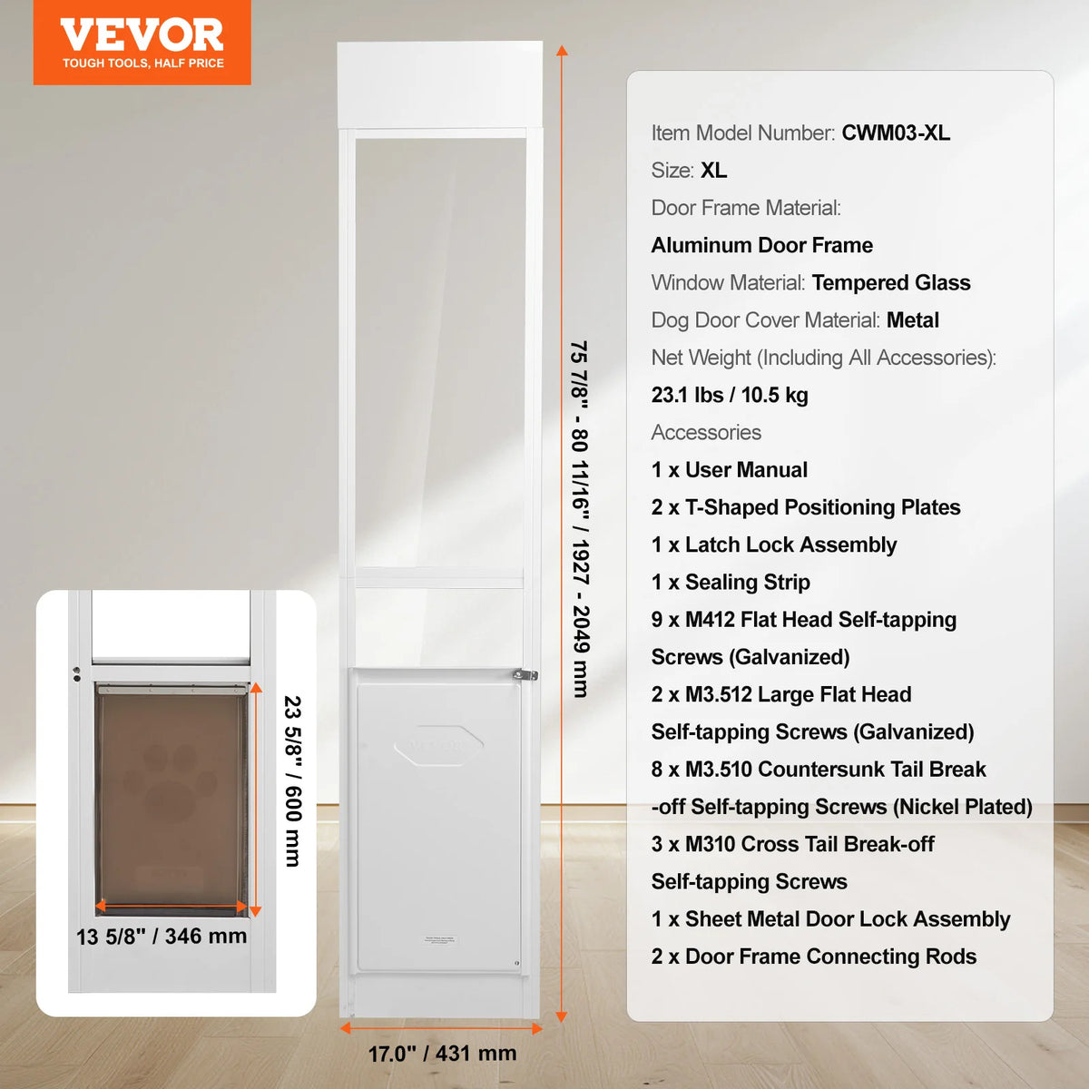 Adjustable Height Sliding Glass Door Pet Access Panel