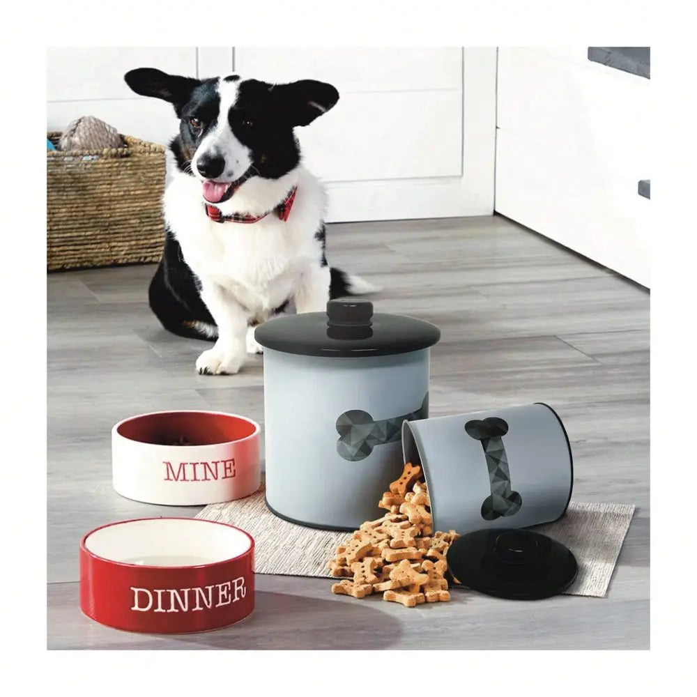 Round Tin Dog Treat Storage Jar With Secure Lid
