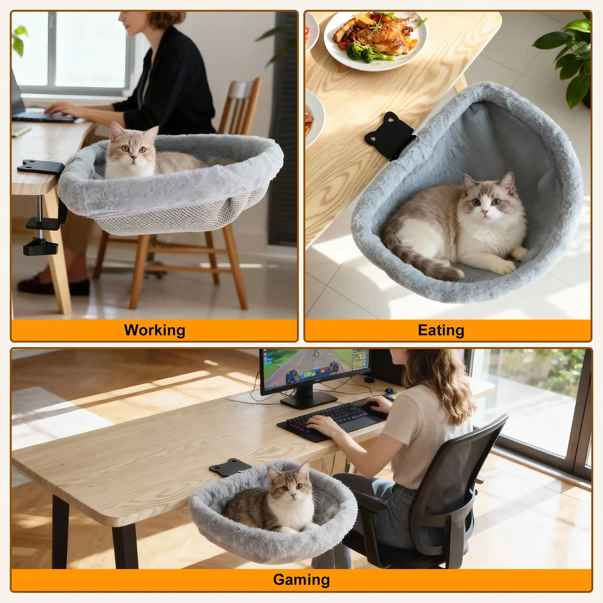 CWV Foldable Cat Desk Bed Hammock With Secure Mount