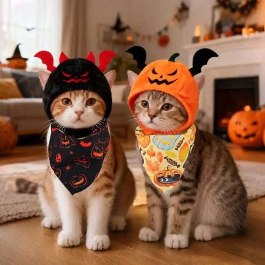 4Pcs Halloween Pet Costumes With Cat Pumpkin Bat And Scarves
