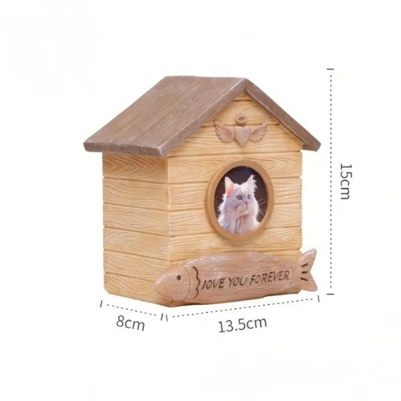 Wood Look Resin Pet Urn With Replaceable Photo Storage Box