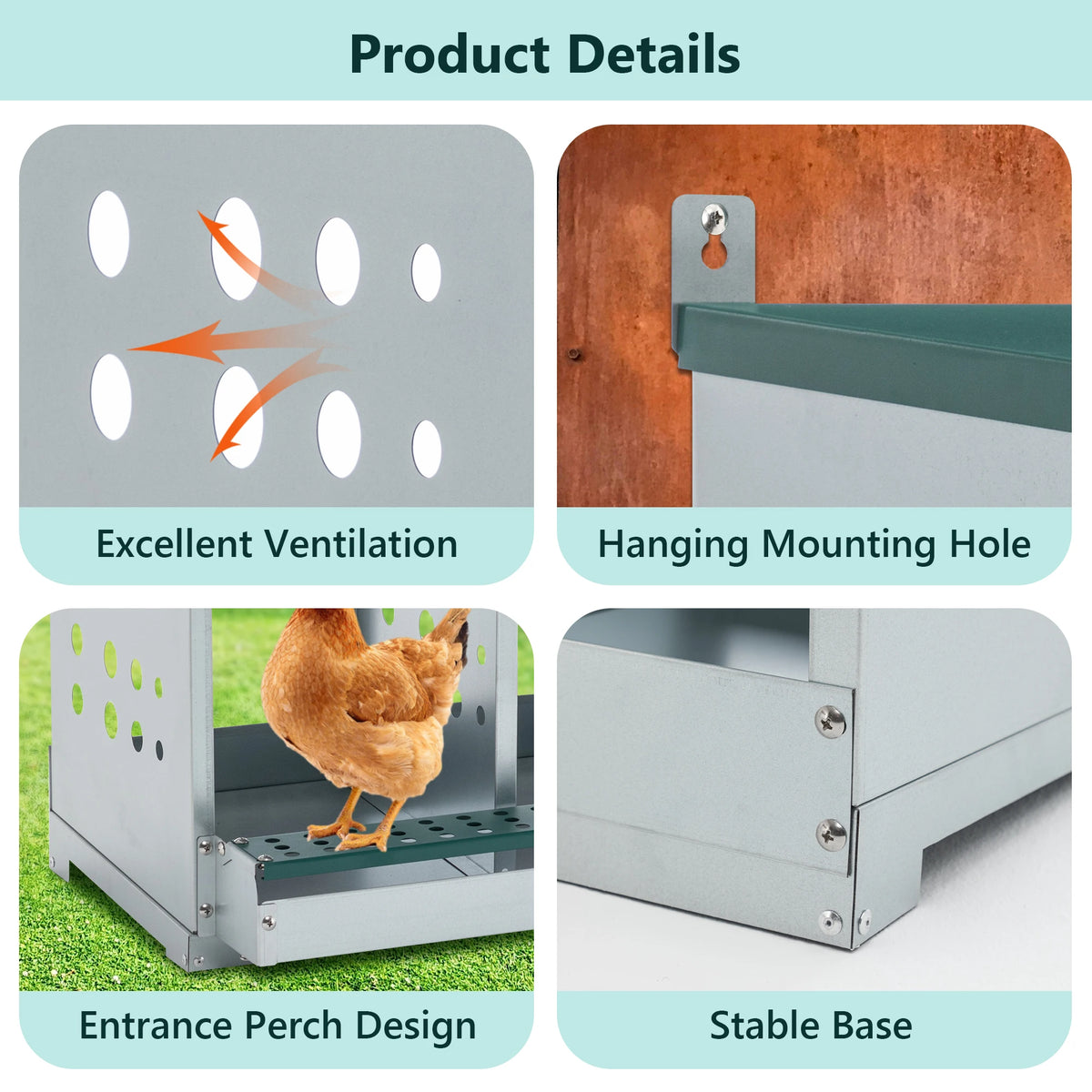 Gihauvia Galvanized Steel Roll Away Chicken Nesting Box For Coops
