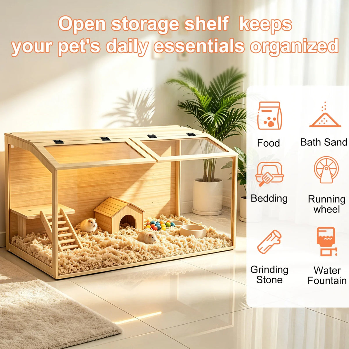 Wooden Tabletop Hamster Guinea Pig Cage With Tempered Glass Panels