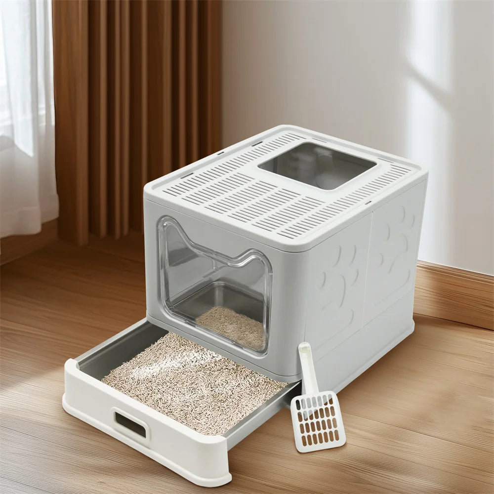 Enclosed Stainless Steel Cat Litter Box With Lid And Scoop