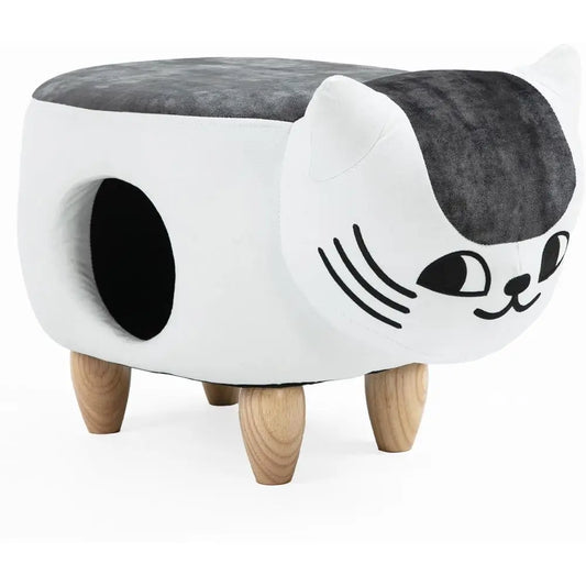Cat Shaped Storage Ottoman Pet House for Cats and Dogs