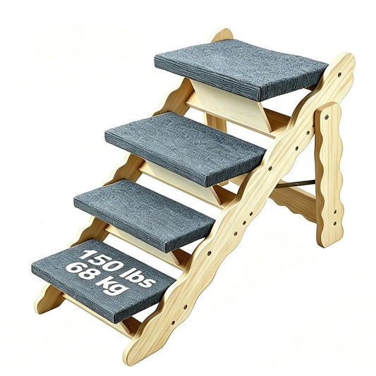 DishyKooker Wooden Pet Stairs And Folding Dog Safety Ramp