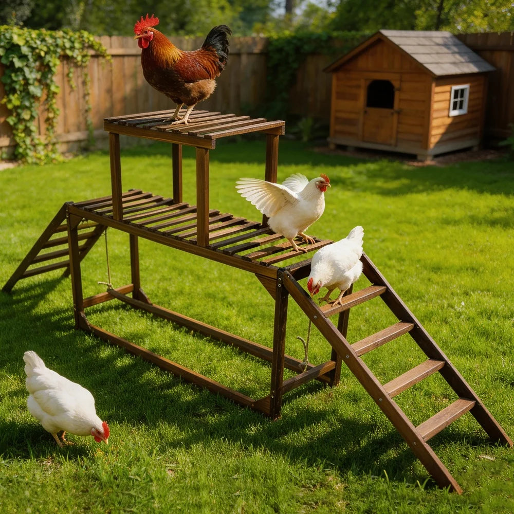 Borwart Wooden Chicken Coop Swing Ladder With Roosting Platform