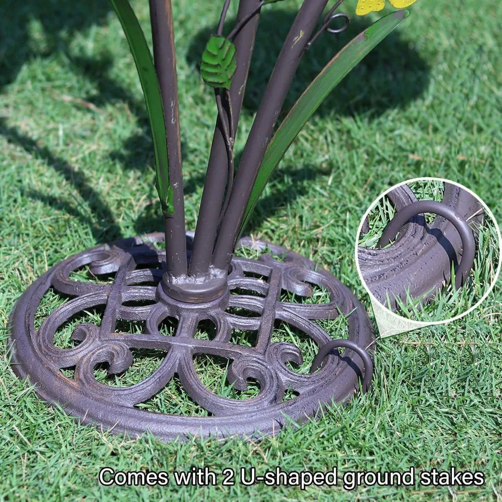 Durable 38" Metal Birdbath With Integrated Bird Feeder And Houses For Garden