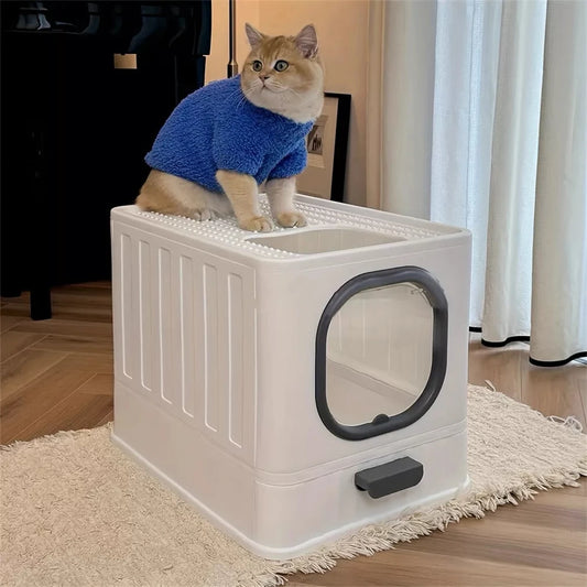 Fully Enclosed Cat Litter Box With Pull Drawer And Lid
