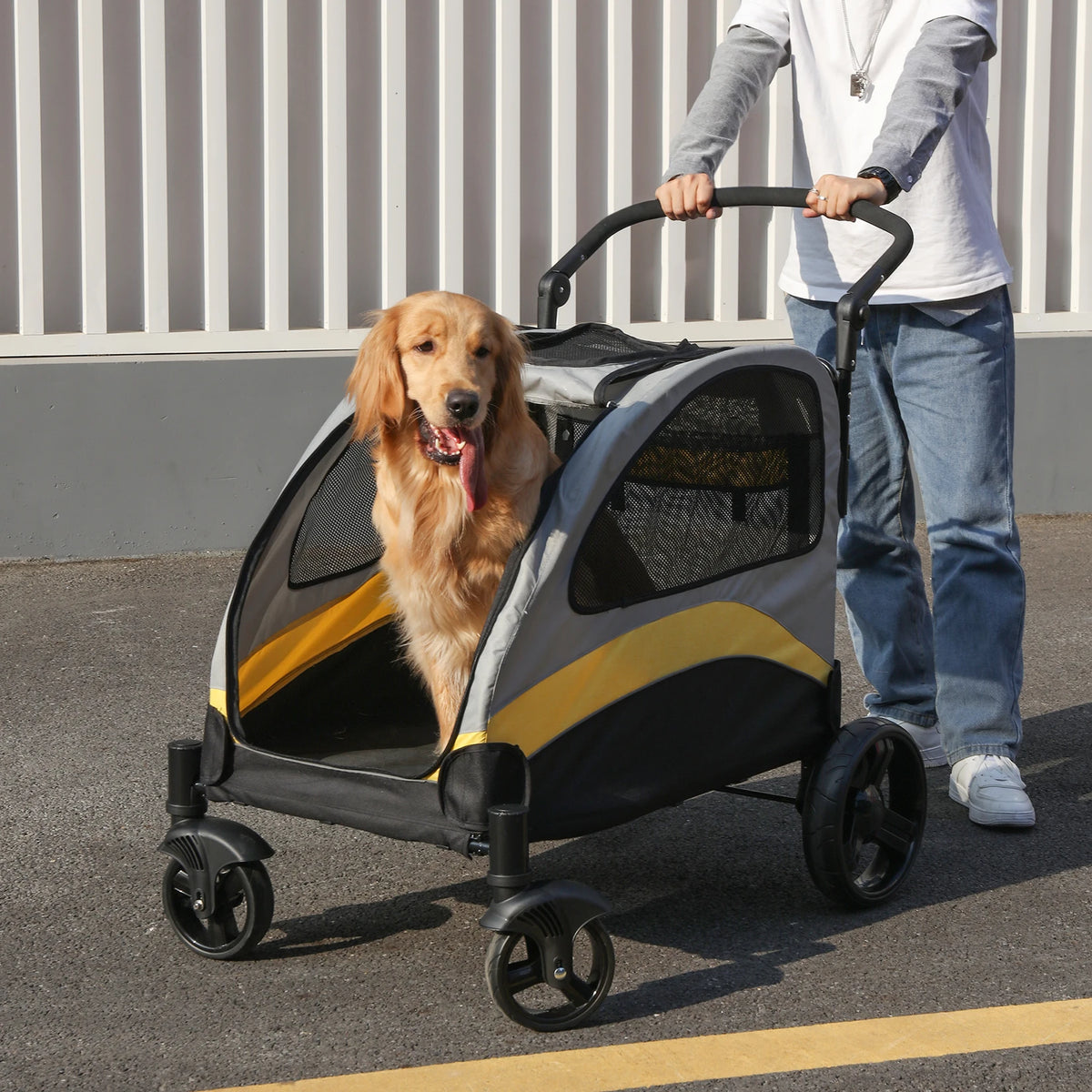 Four Wheel Foldable Portable Breathable Dog Travel Stroller