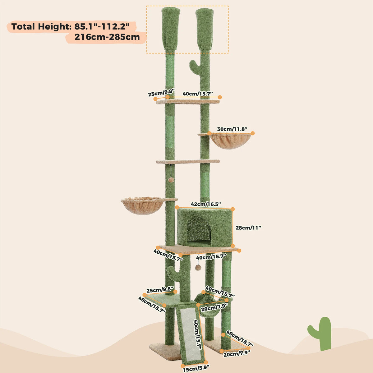 PAWZ Road Adjustable Height Cat Tree With Sisal Scratching Posts