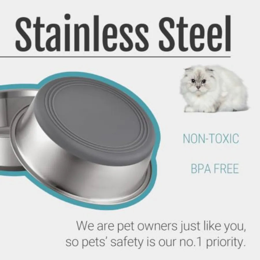 Nonslip Stainless Steel Dog Cat Bowls Silicone Bottom Stackable Design