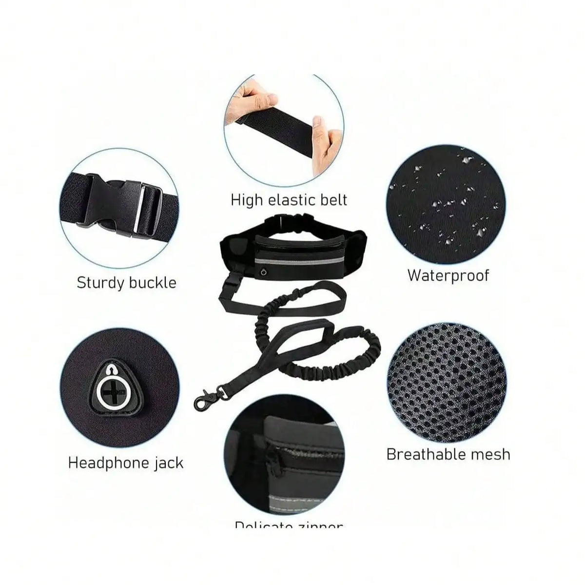 Impact Resistant Elastic Waist Dog Leash For Running And Walking