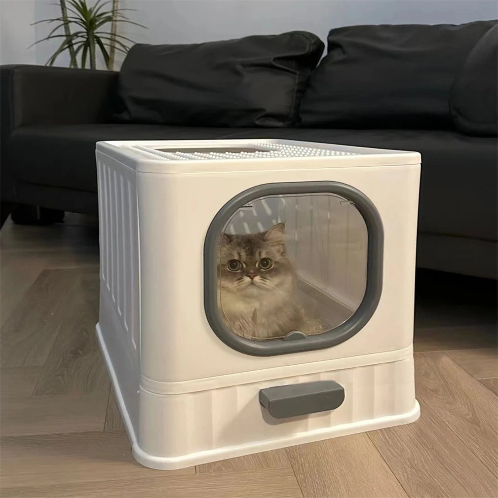 Fully Enclosed Cat Litter Box With Pull Drawer And Lid