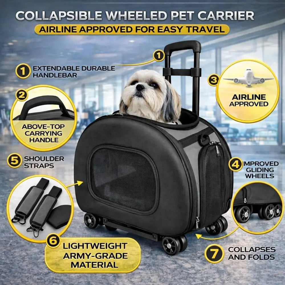 Military Grade Hardshell Wheeled Airline Approved Cat Dog Carrier