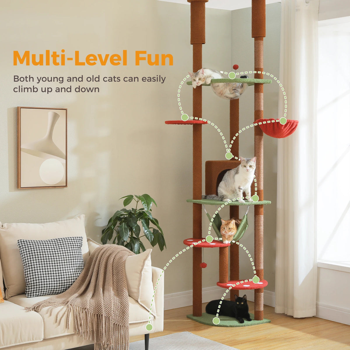 PAWZ Road Adjustable Height Cat Tree With Sisal Scratching Posts