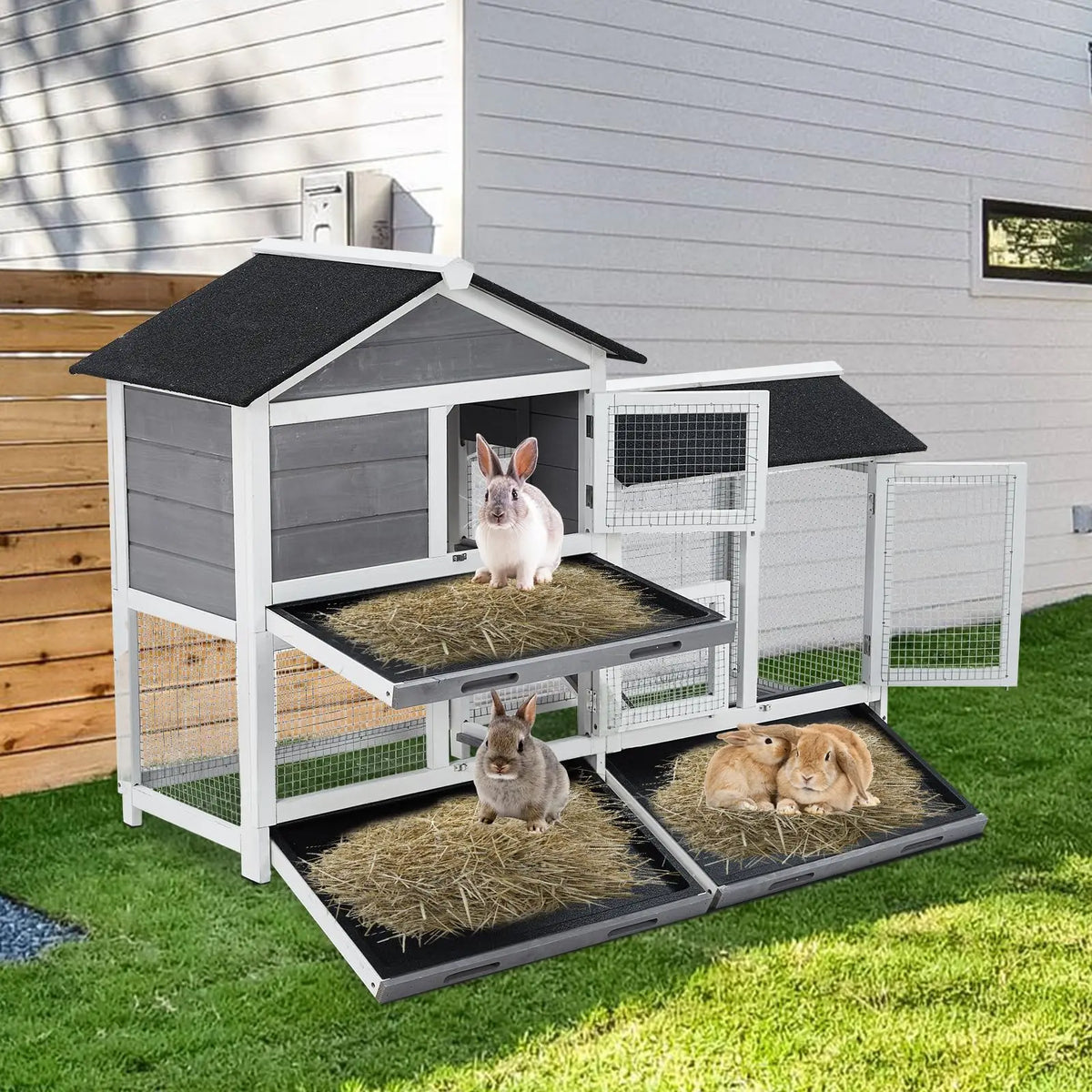 DishyKooker Wooden Two Tier Bunny Hutch Secure Housing