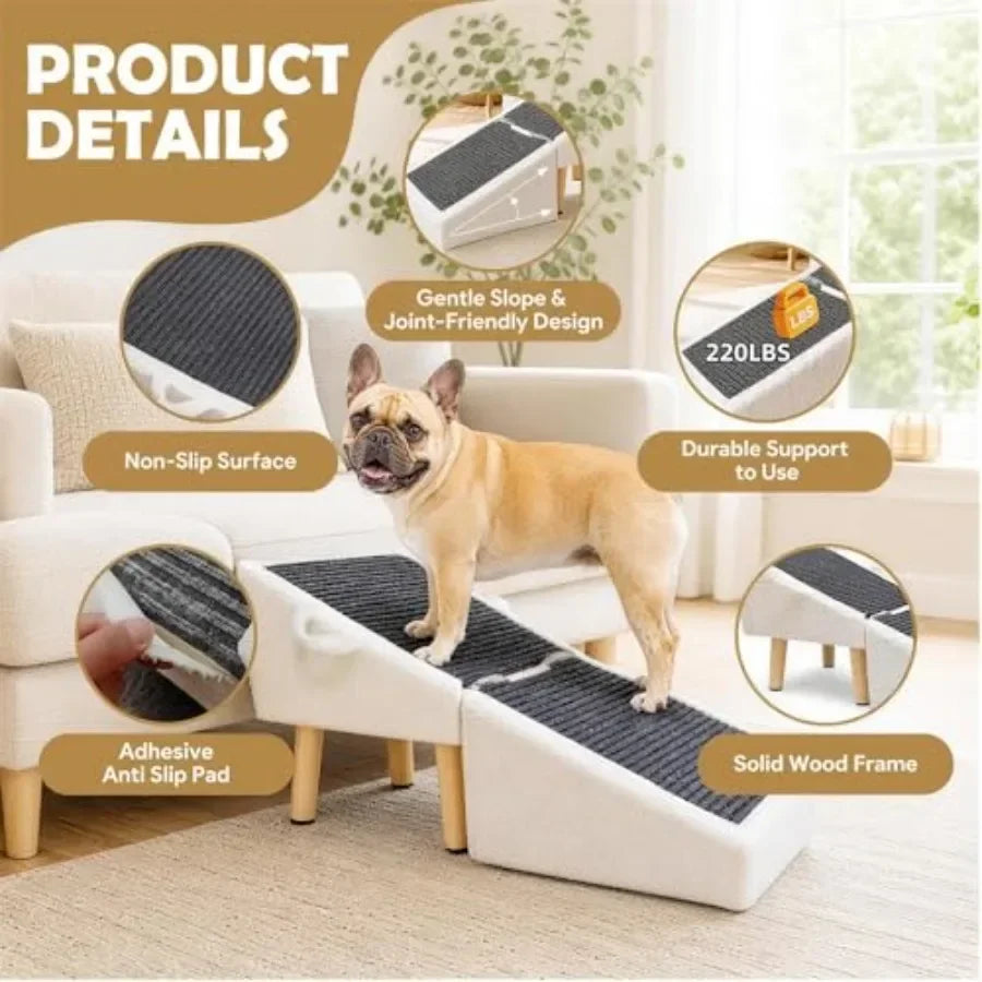 Sturdy Wooden Pet Stairs And Ottoman Ramp For Dogs