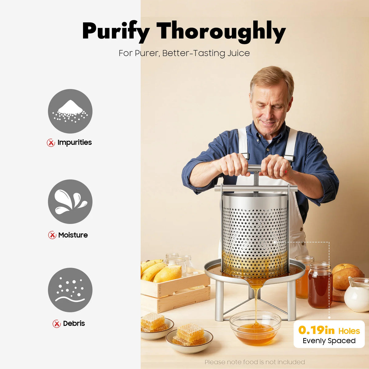 Manual Stainless Steel Honey Presser With Nylon Beekeeping Filter