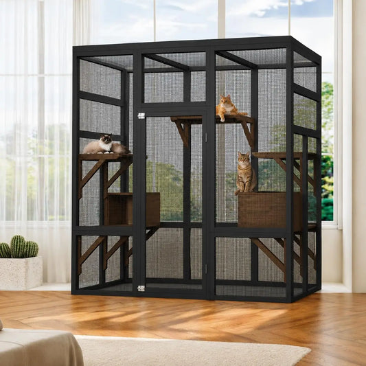 Himiss 70 Inch Outdoor Catio Wooden Cat Enclosure With Roof