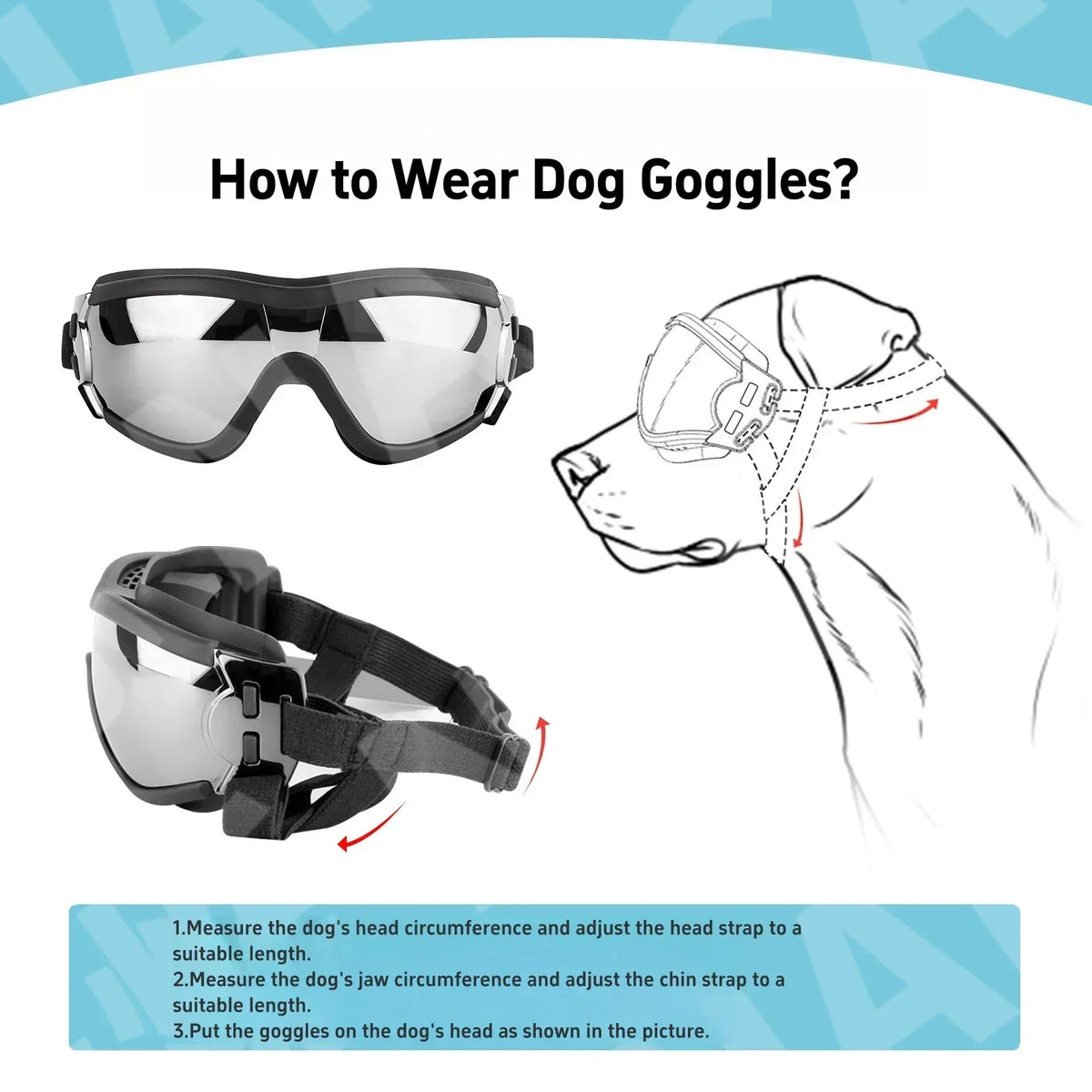 Adjustable Anti UV Windproof Dog Goggles with Dual Straps