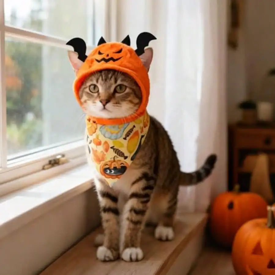 4Pcs Halloween Pet Costumes With Cat Pumpkin Bat And Scarves