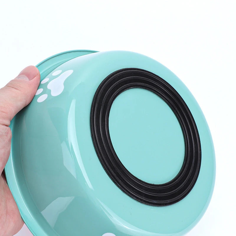Stainless Steel Paw Print Anti Slip Pet Drinking Bowl