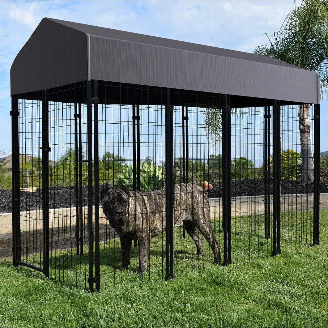 Heavy Duty Iron Outdoor Dog Playpen With Secure Roof Enclosure