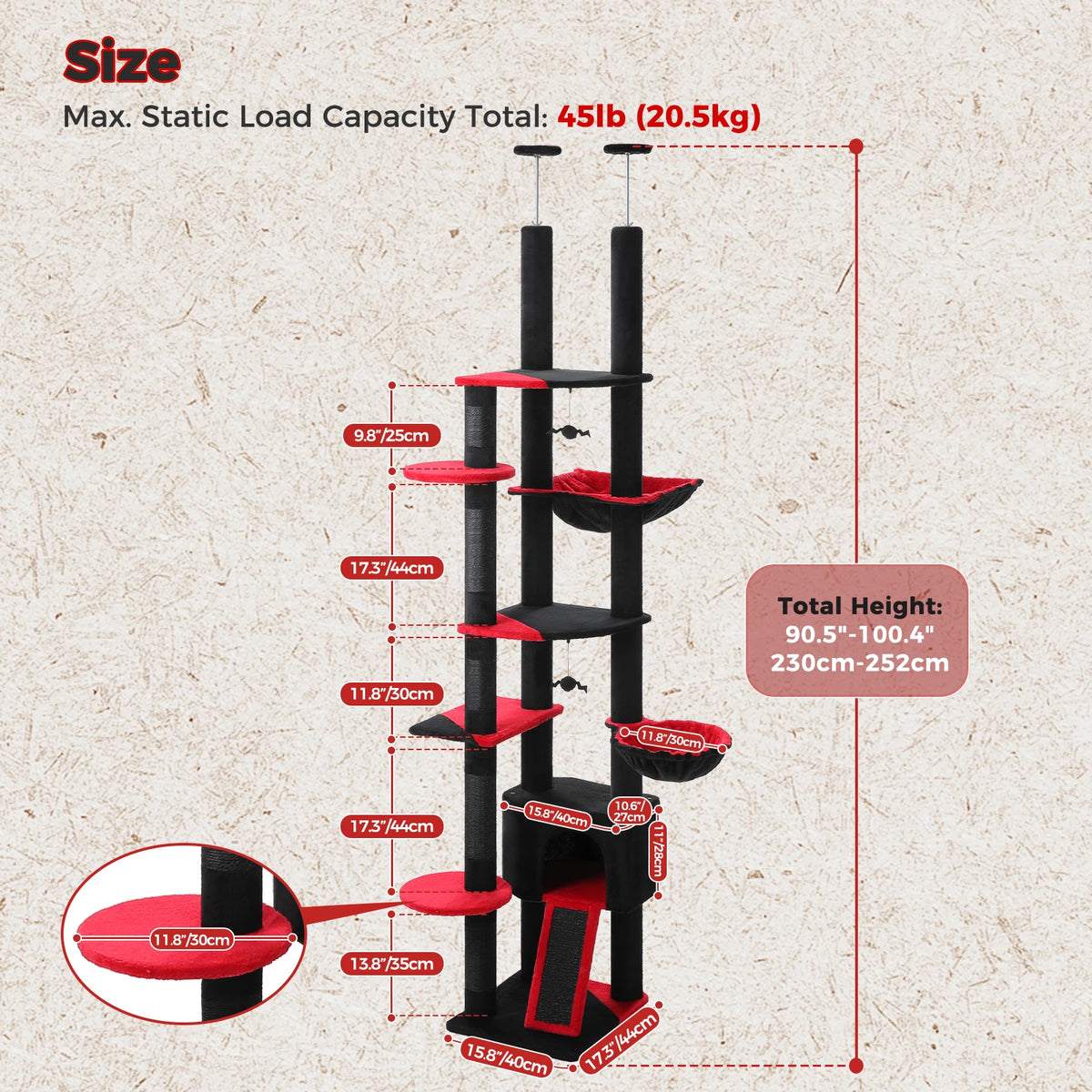 PAWZ Road Adjustable Height Cat Tree With Sisal Scratching Posts