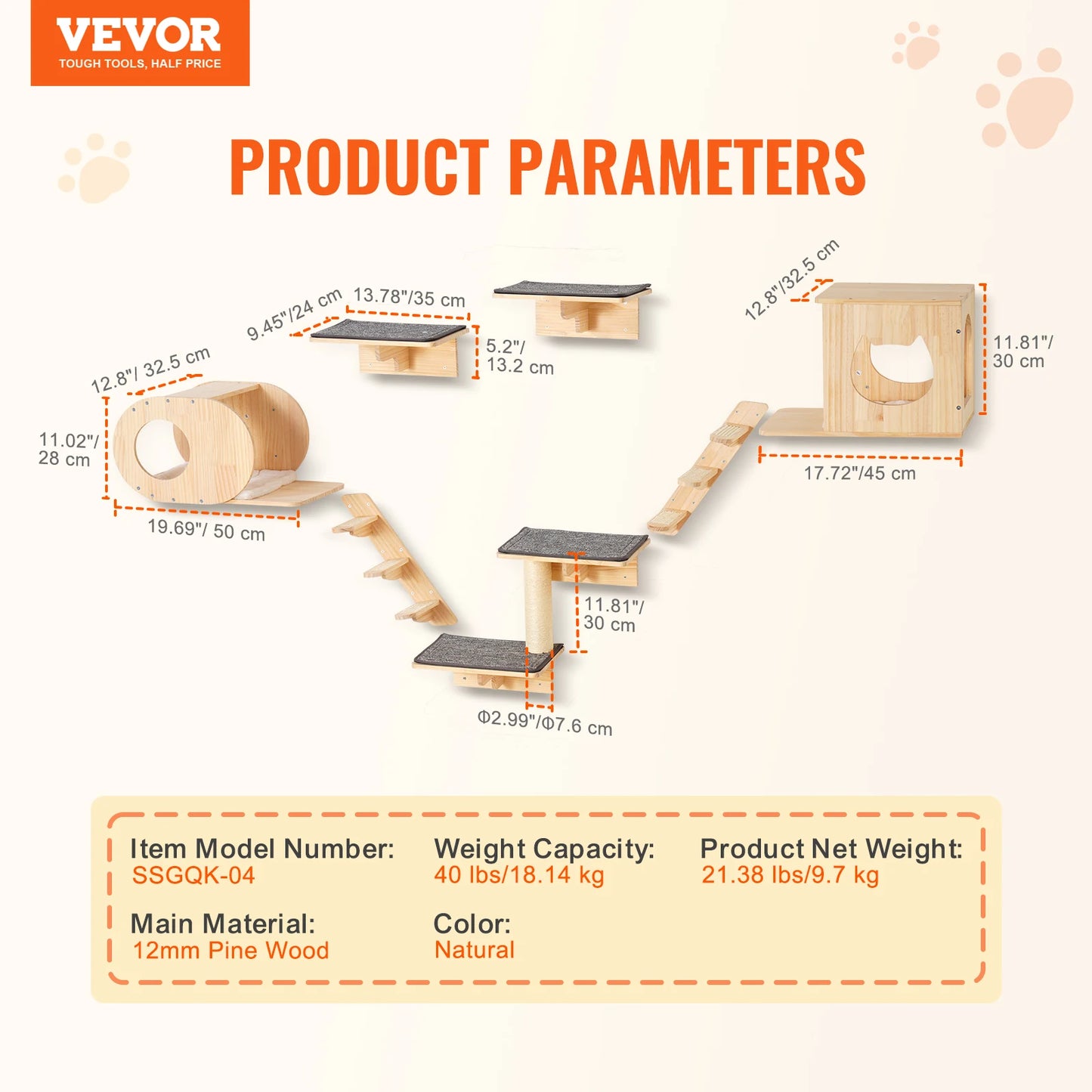 SucceBuy Wall Mounted Double Tier Cat Shelves with Hammocks