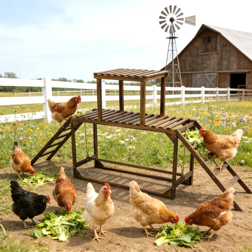 Borwart Wooden Chicken Coop Swing Ladder With Roosting Platform