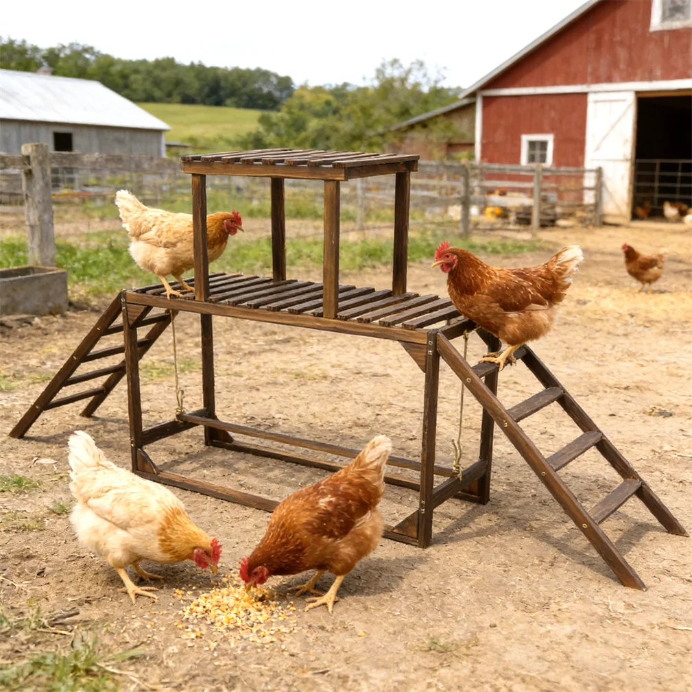 Borwart Wooden Chicken Coop Swing Ladder With Roosting Platform