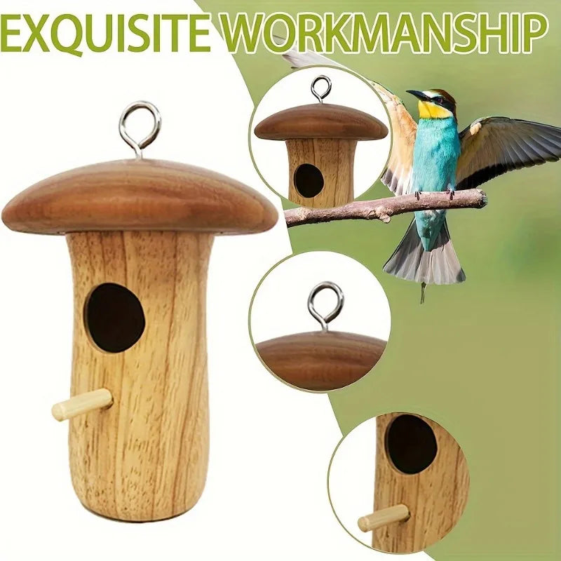 Natural Wooden Hummingbird House for Outdoor Garden Bird Nesting