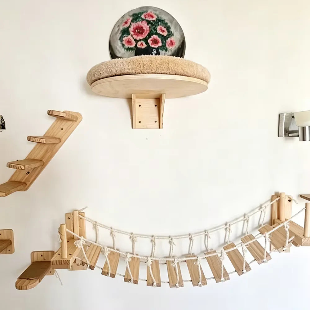 Wall Mounted Cat Rope Bridge With Sisal And Solid Wood