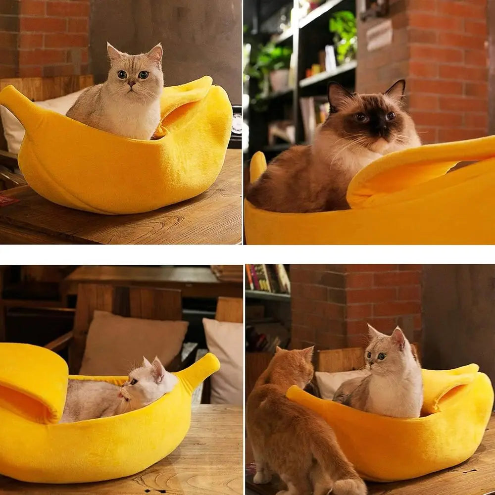 Cozy Winter Banana Pet Bed With Soft Coral Fleece Cover