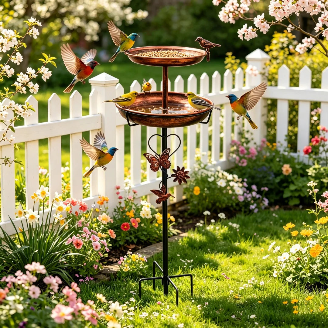 Double Layer Bird Feeder And Bath Stand For Garden Patios