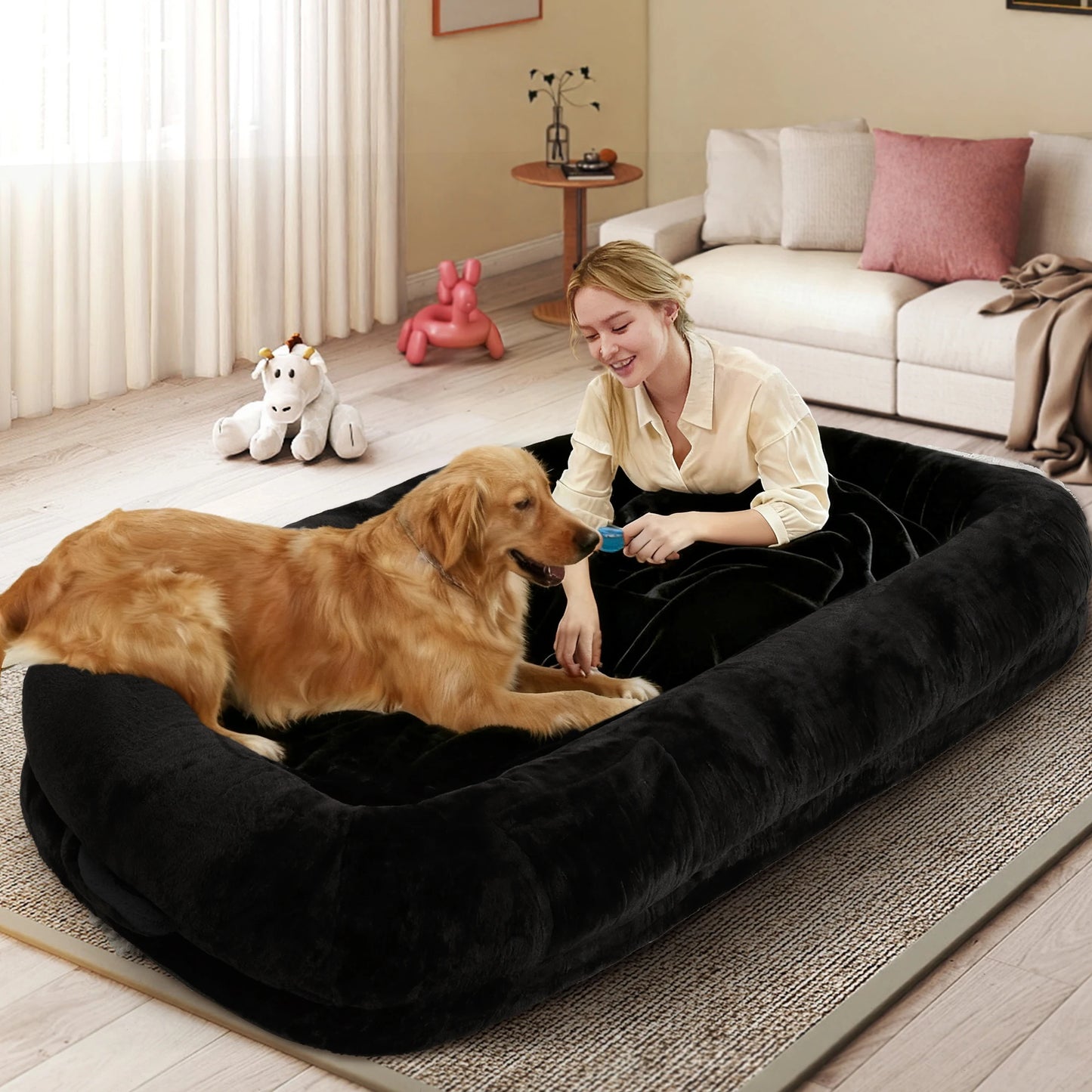 Orthopedic Human Dog Bed Faux Fur Removable Cover For Adults