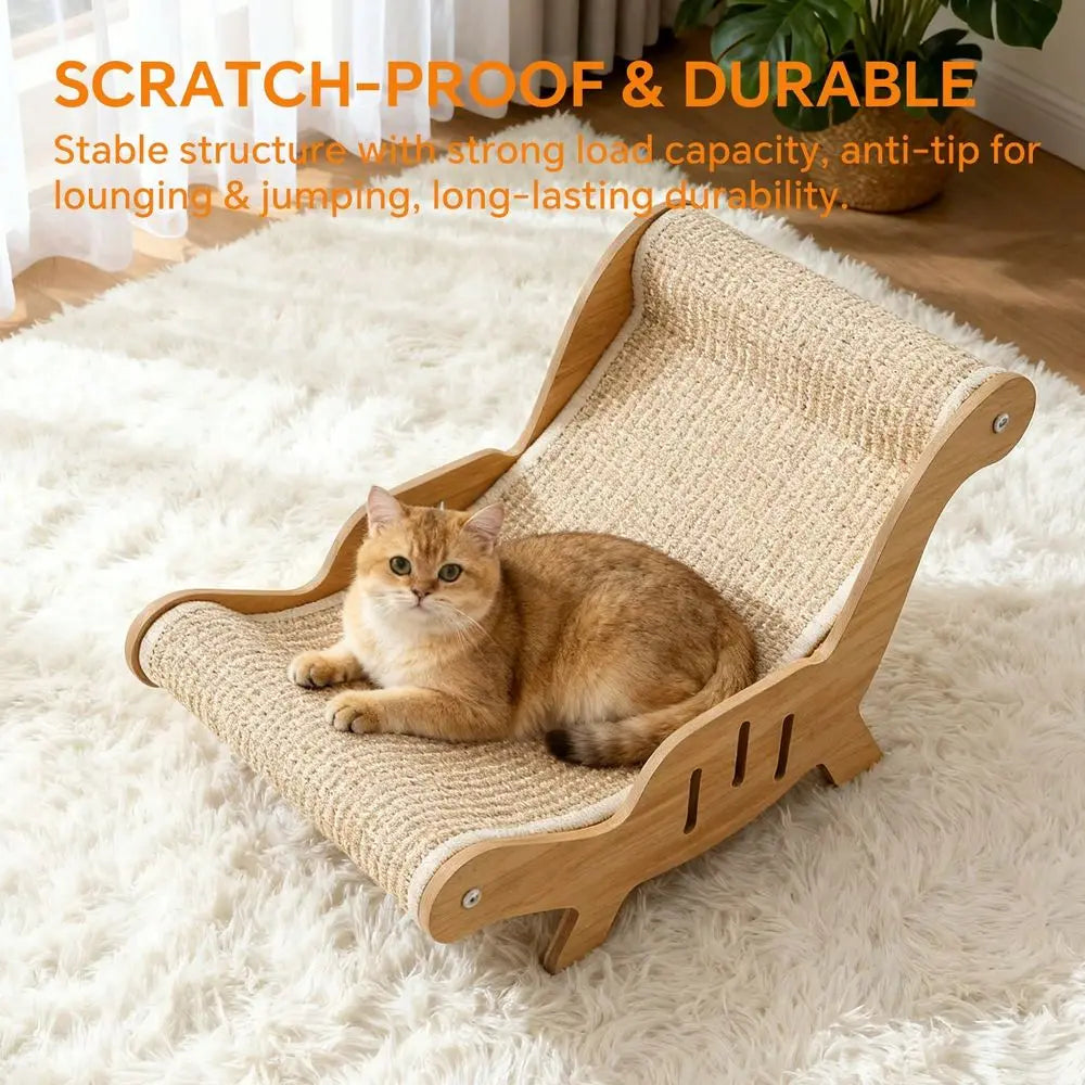 Indoor Wooden Sisal Cat Scratcher Lounger With Combined Sleep Platform