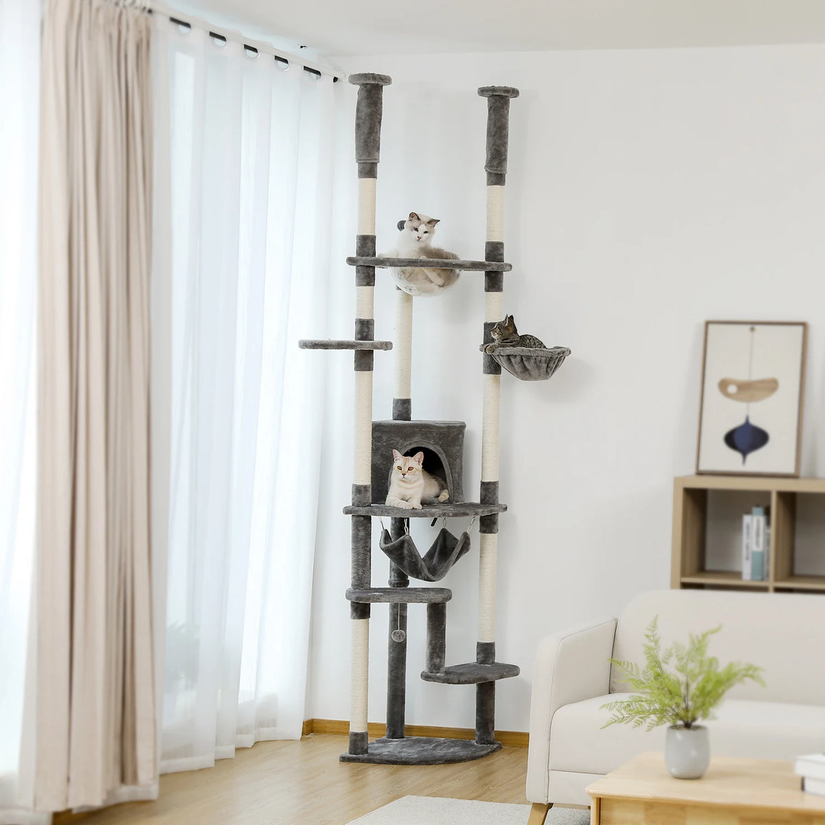 PAWZ Road Adjustable Height Cat Tree With Sisal Scratching Posts