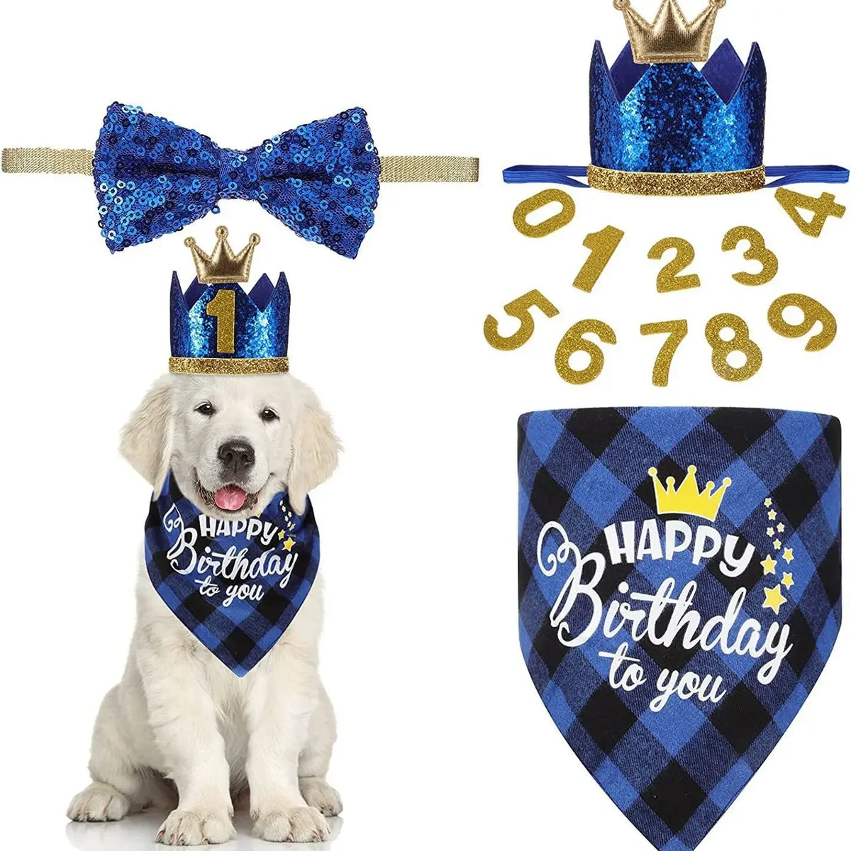 Cute Pet Birthday Bandana And Crown Hat Party Accessories