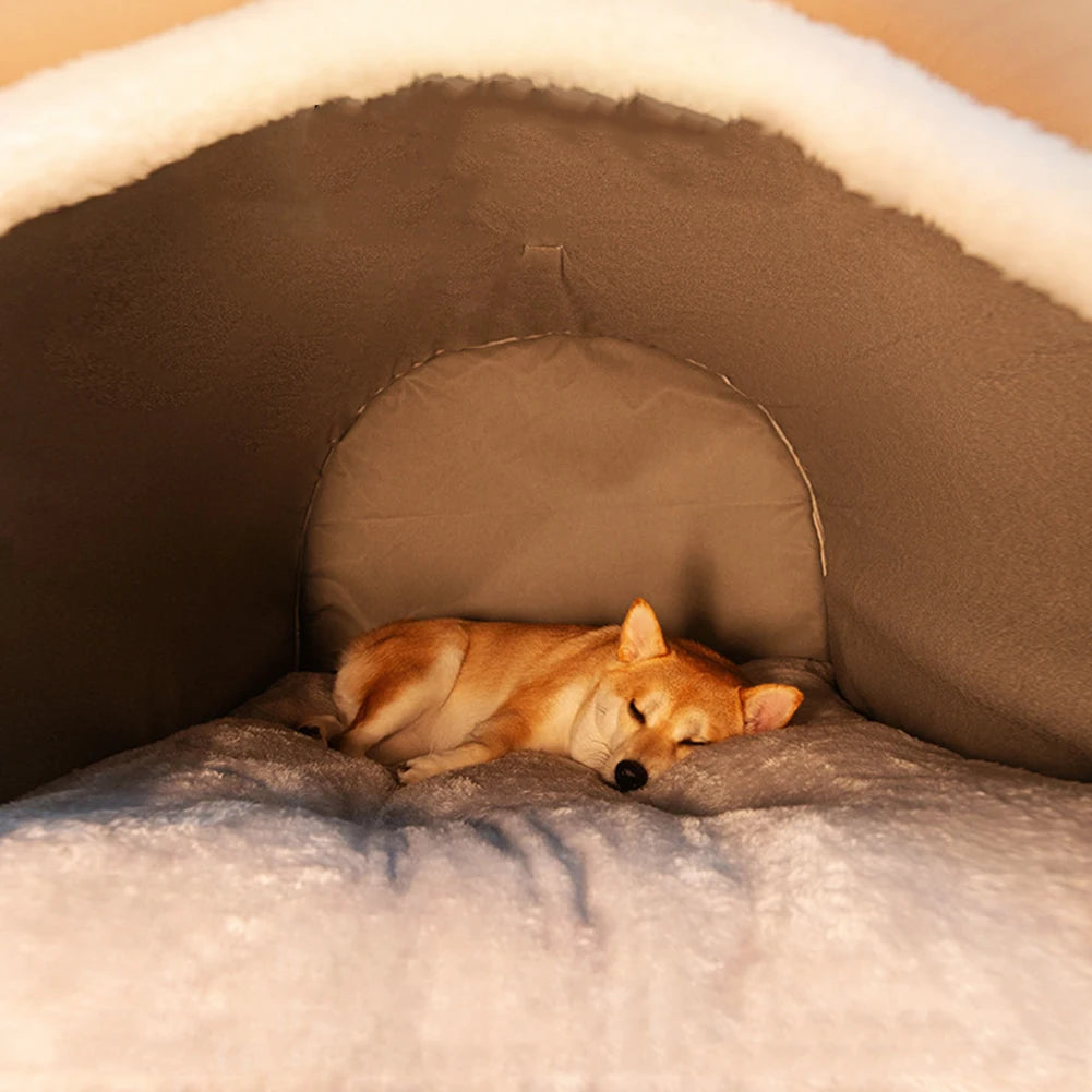 Shunmaii Washable Dog House Mat, Warm Cozy Pet Cave Shelter