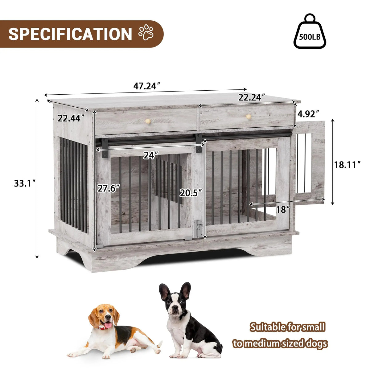 Durable Dog Crate Furniture With Storage And Removable Divider