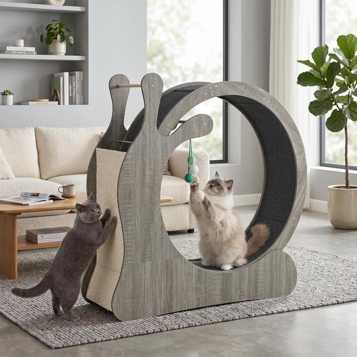 HiMISS Wooden Indoor Cat Exercise Wheel With Sisal Scratching Tray