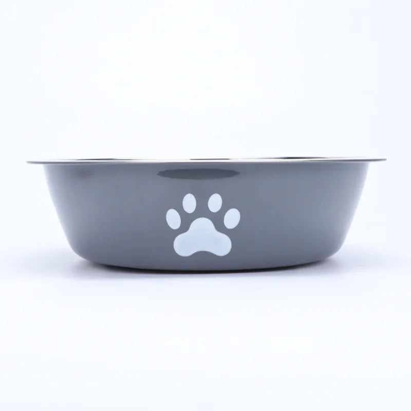 Stainless Steel Paw Print Anti Slip Pet Drinking Bowl