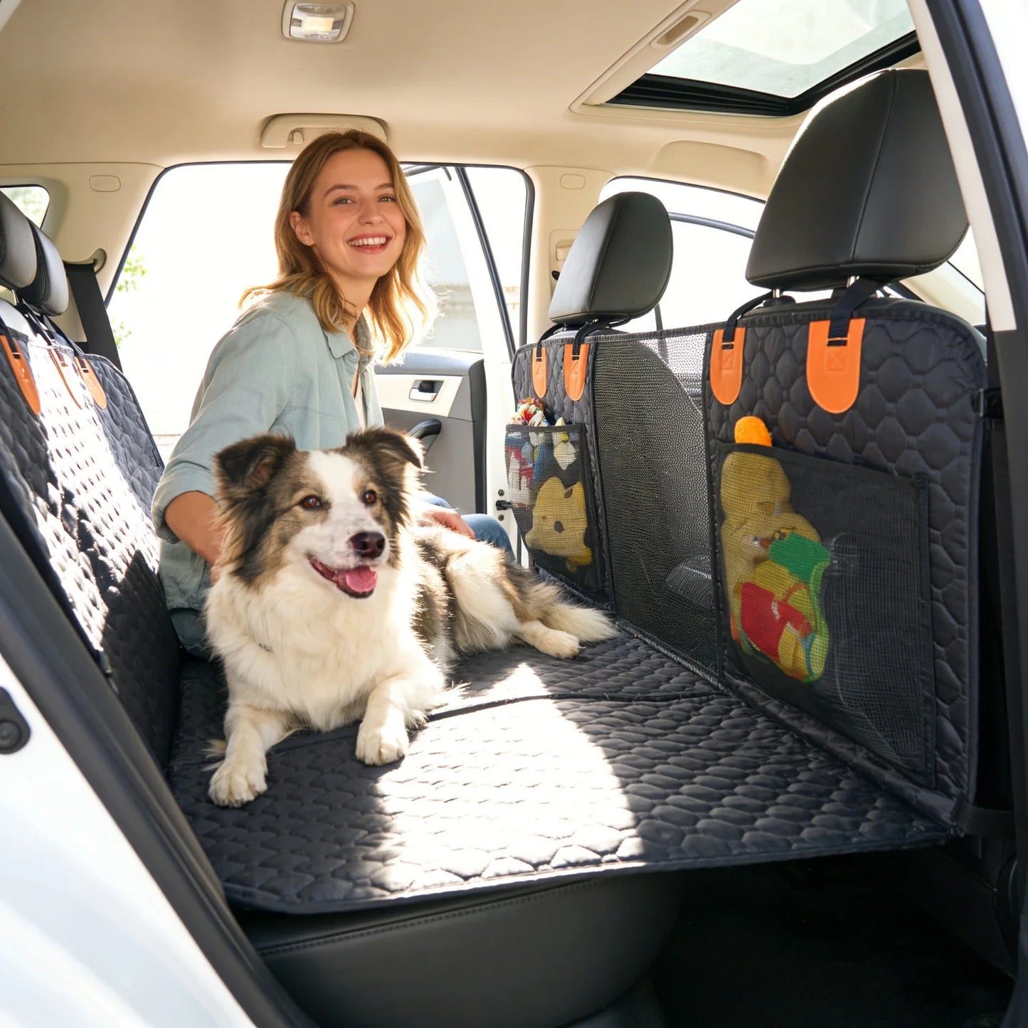 Bingopaw Waterproof Dog Car Seat Cover Backseat Protector Pockets
