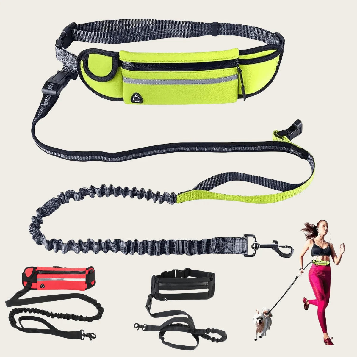 Impact Resistant Elastic Waist Dog Leash For Running And Walking