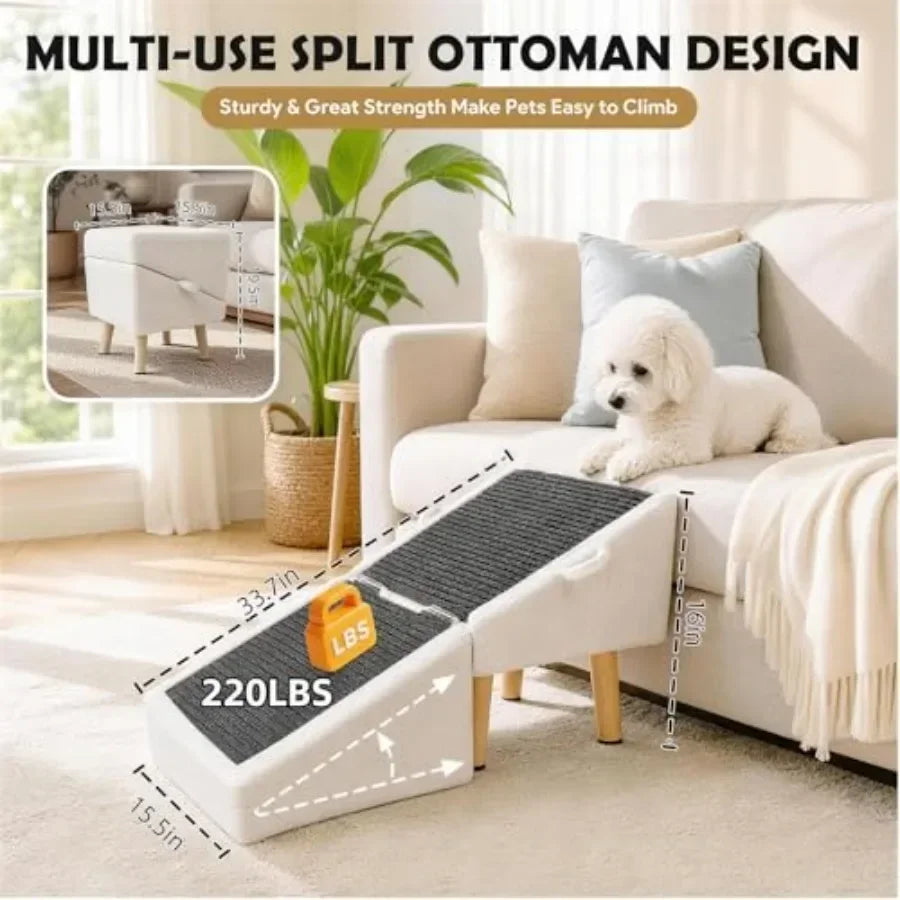 Sturdy Wooden Pet Stairs And Ottoman Ramp For Dogs