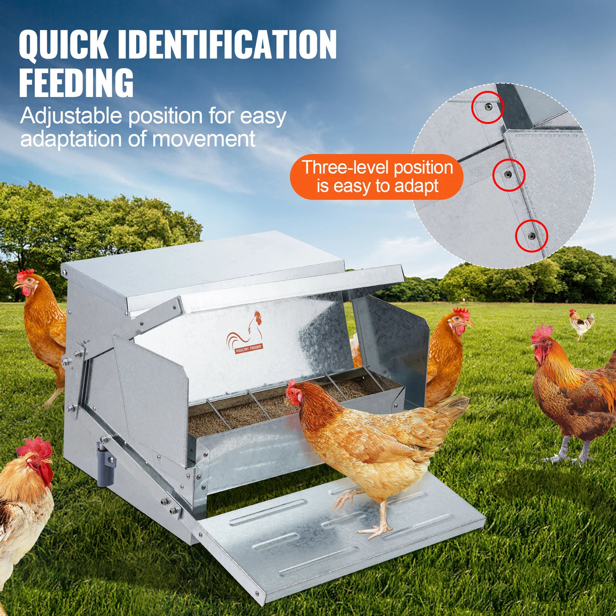 SucceBuy Galvanized Steel Chicken Feeder For Poultry Coops