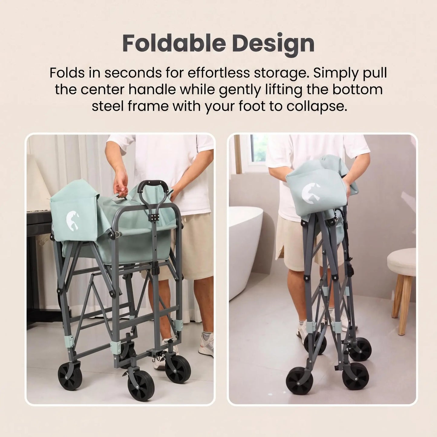 DishyKooker Foldable Portable Dog Bath Tub with Rolling Cart